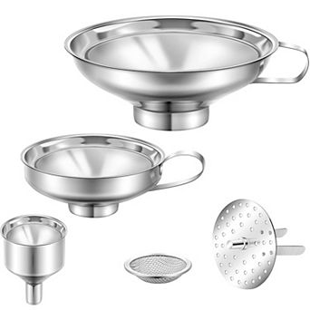 5 pc Stainless Steel Funnels Set Canning Funnel Fine Mesh Strainer Filter