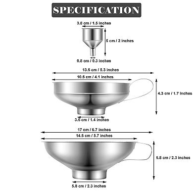 5 Pieces Stainless Steel Funnels Set Canning Funnel Fine Mesh Strainer Filter