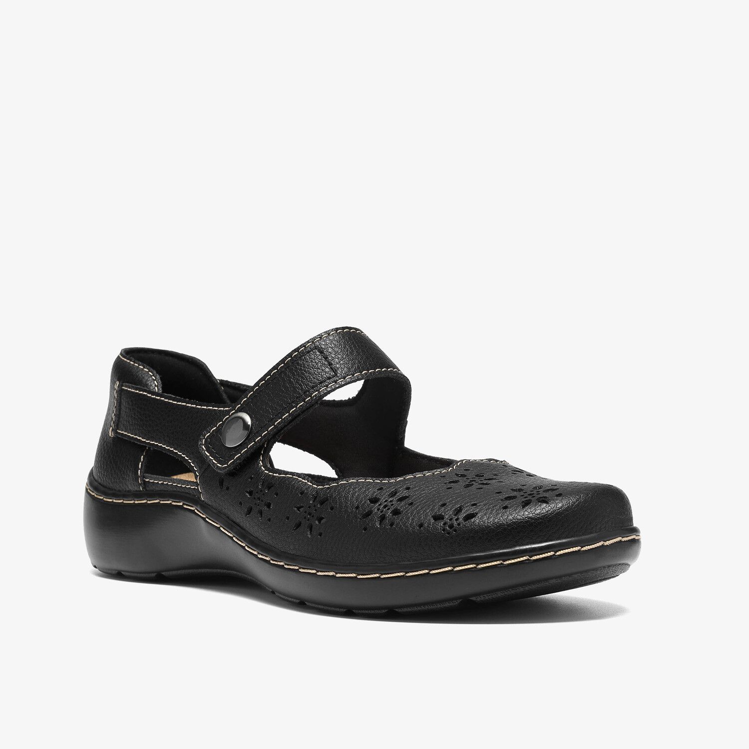 Женские балетки Clarks Cora Jane Leather Mary Jane, цвет: Чёрный кожаный — фото 1