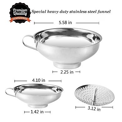 Stainless Steel Canning Funnel Set with Strainer for Mason Jars Kitchen Use Supplies