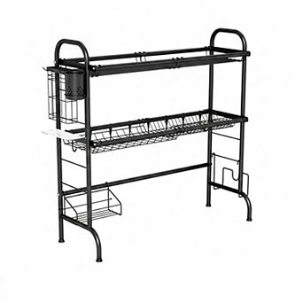 Stainless Steel Over Sink Dish Drying Rack Large 2 tier with Utensil Holder Kitchen Counter
