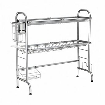 Stainless Steel Over Sink Dish Drying Rack Large 2 tier with Utensil Holder Kitchen Counter