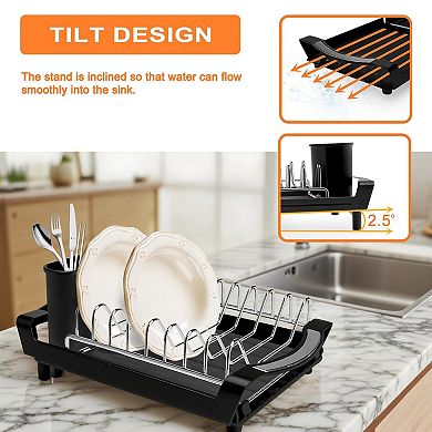 Expandable Dish Drying Rack Stainless Steel Space-Saving Rust-Resistant Kitchen Countertop