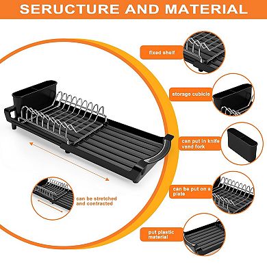 Expandable Dish Drying Rack Stainless Steel Space-Saving Rust-Resistant Kitchen Countertop
