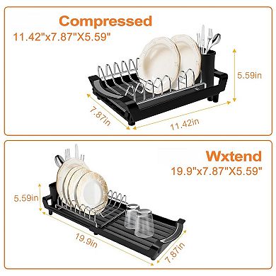 Expandable Dish Drying Rack Stainless Steel Space-Saving Rust-Resistant Kitchen Countertop