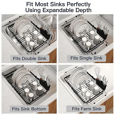Expandable Stainless Steel Over Sink Dish Drying Rack Adjustable Utensil Holder Space Saving Compact