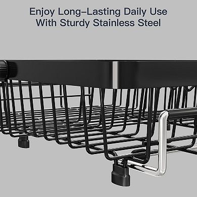Expandable Stainless Steel Over Sink Dish Drying Rack Adjustable Utensil Holder Space Saving Compact