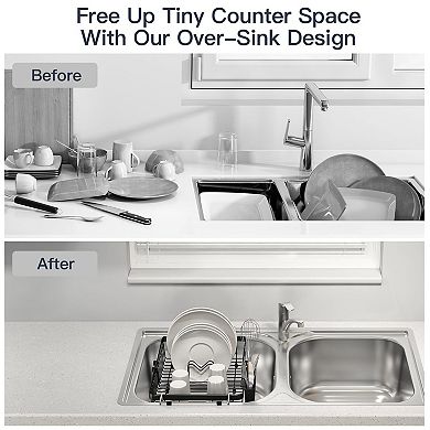 Expandable Stainless Steel Over Sink Dish Drying Rack Adjustable Utensil Holder Space Saving Compact