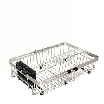 Expandable Stainless Steel Over Sink Dish Drying Rack Adjustable Utensil Holder Space Saving Compact