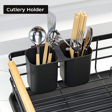 Small Dish Drying Rack Kitchen Counter Wooden Handles Thickened Metal Rust Resistant Removable