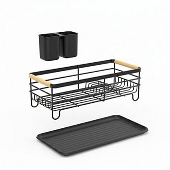 Small Dish Drying Rack Kitchen Counter Wooden Handles Thickened Metal Rust Resistant Removable