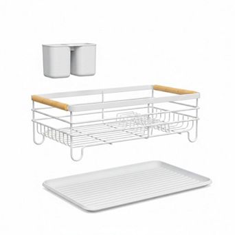 Small Dish Drying Rack Kitchen Counter Wooden Handles Thickened Metal Rust Resistant Removable