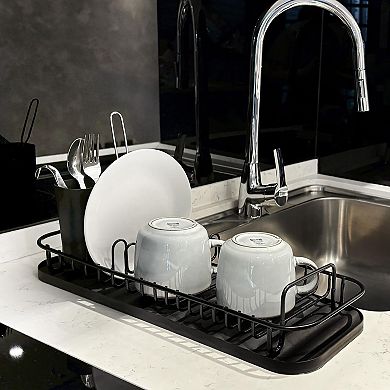 304 Stainless Steel Dish Drying Rack w/ Utensil Holder Removable Drain Tray Rustproof Countertop
