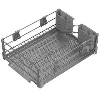 Dish Drying Rack Set with Drainboard Utensil Holders Mug Hooks Metal Kitchen Counter Organizer