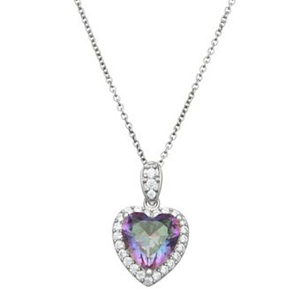Rosabella Sterling Silver Heart Mystic Topaz & White Topaz Pendant Necklace