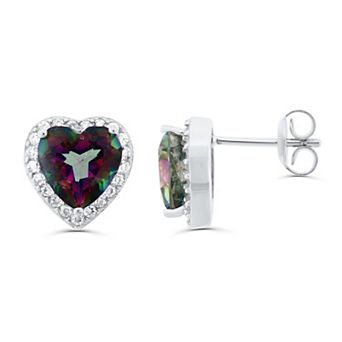 Rosabella Sterling Silver Heart & Round Mystic Quartz & White Topaz Stud Earrings