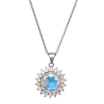 Rosabella Rhodium-Plated Sterling Silver Opalescent Quartz & White Topaz Pendant Necklace