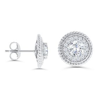 Rosabella Sterling Silver Cubic Zirconia Cluster Rope-Trim Stud Earrings