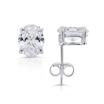 Rosabella Rhodium-Plated Sterling Silver Oval Cubic Zirconia Stud Earrings