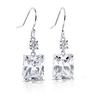 Rosabella Rhodium-Plated Sterling Silver Emerald Cut & Round Cubic Zirconia Drop Earrings