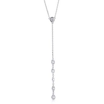 Rosabella Rhodium-Plated Sterling Silver Bezel-Set Cubic Zirconia Y-Necklace