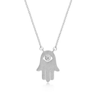 Rosabella Rhodium-Plated Sterling Silver Cubic Zirconia Hamsa Hand Necklace