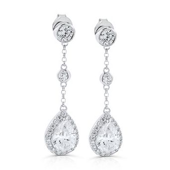 Rosabella Rhodium-Plated Sterling Silver Pear & Round Cubic Zirconia Drop Earrings
