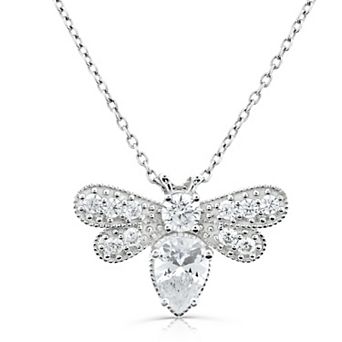 Rosabella Rhodium-Plated Sterling Silver Cubic Zirconia Bee Pendant Necklace