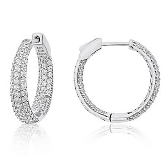 Rosabella Rhodium-Plated Sterling Silver Pave Cubic Zirconia Click-It Hoop Earrings