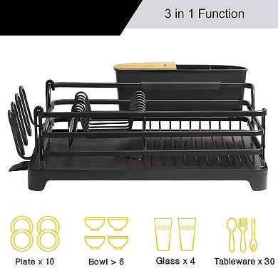 Aluminum Dish Drying Rack Kitchen Counter with Removable Cutlery Holder Cup Large Capacity Rust Free