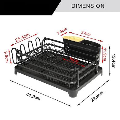 Aluminum Dish Drying Rack Kitchen Counter with Removable Cutlery Holder Cup Large Capacity Rust Free