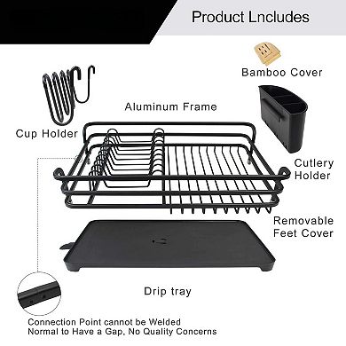 Aluminum Dish Drying Rack Kitchen Counter with Removable Cutlery Holder Cup Large Capacity Rust Free