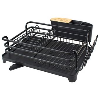 Aluminum Dish Drying Rack Kitchen Counter with Removable Cutlery Holder Cup Large Capacity Rust Free
