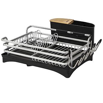Aluminum Dish Drying Rack Kitchen Counter with Removable Cutlery Holder Cup Large Capacity Rust Free