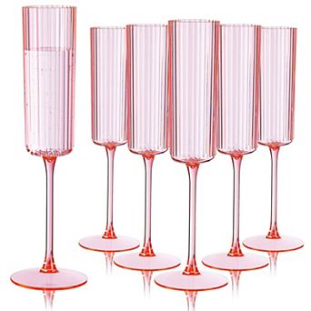 24 Pack Plastic Champagne Flutes Ribbed Disposable Long Stem Elegant for Weddings Birthdays Party