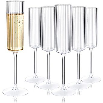 24 Pack Plastic Champagne Flutes Ribbed Disposable Long Stem Elegant for Weddings Birthdays Party
