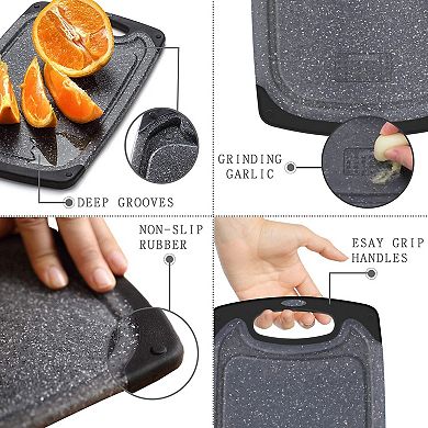 3-Piece Plastic Chopping Boards Set Thick Dishwasher Safe Non-Slip Juice Grooves Reversible