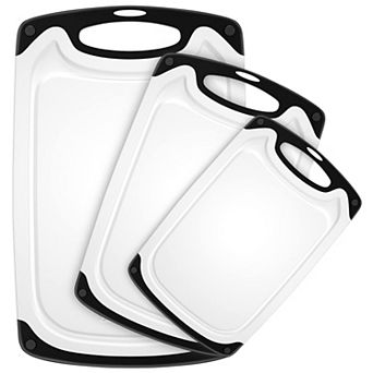 3 pc Plastic Chopping Boards Set Thick Dishwasher Safe Non-Slip Juice Grooves Reversible
