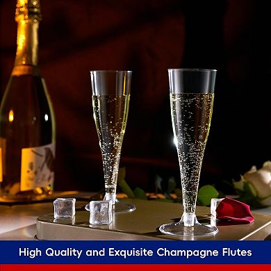 100 Pack Disposable Plastic Champagne Flutes Elegant for Weddings Parties Events