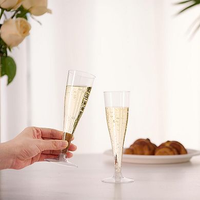 100 Pack Disposable Plastic Champagne Flutes Elegant for Weddings Parties Events