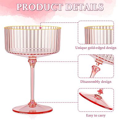 Ribbed Coupe Glasses Detachable Rim Plastic Cocktail Glassware Vintage Multipurpose for Party