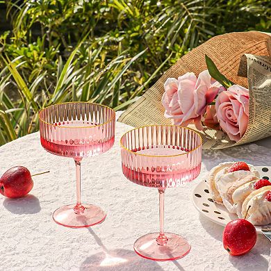 Ribbed Coupe Glasses Detachable Rim Plastic Cocktail Glassware Vintage Multipurpose for Party