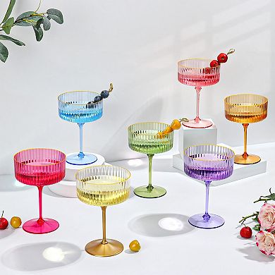 Ribbed Coupe Glasses Detachable Rim Plastic Cocktail Glassware Vintage Multipurpose for Party