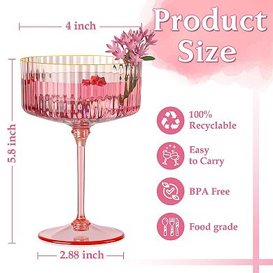 Ribbed Coupe Glasses Detachable Rim Plastic Cocktail Glassware Vintage Multipurpose for Party