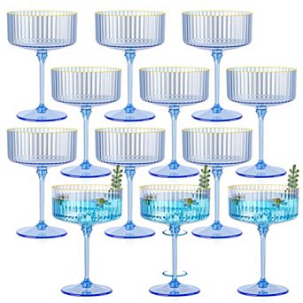 Ribbed Coupe Glasses Detachable Rim Plastic Cocktail Glassware Vintage Multipurpose for Party