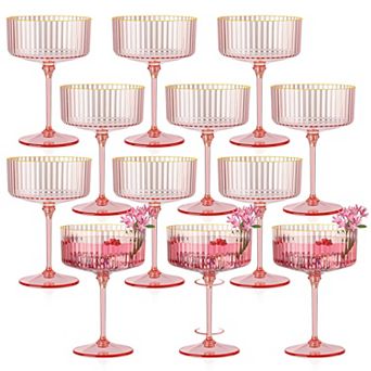 Ribbed Coupe Glasses Detachable Rim Plastic Cocktail Glassware Vintage Multipurpose for Party
