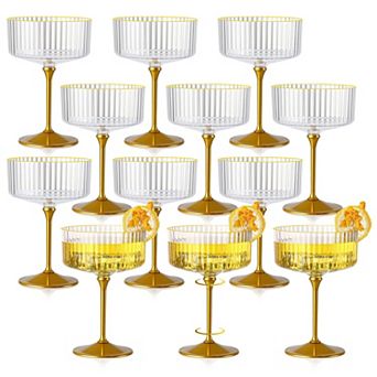Ribbed Coupe Glasses Detachable Rim Plastic Cocktail Glassware Vintage Multipurpose for Party