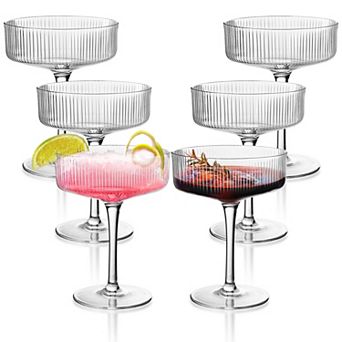 6 Ribbed Coupe Glasses 10 Oz Crystal Vintage Cocktail Glassware for Champagne Gift