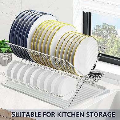 Stainless Steel 2 Tier Collapsible Dish Drying Rack Large Capacity Foldable