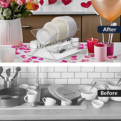 Stainless Steel 2 Tier Collapsible Dish Drying Rack Large Capacity Foldable